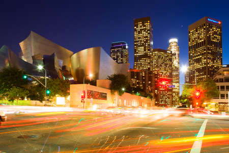 Los Angeles, California, United States - Cityscape of downtown Los Angeles with the Walt Disney...