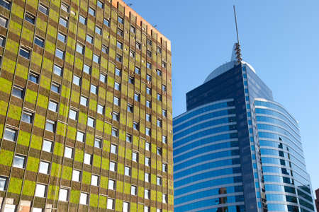 Santiago de Chile, Metropolitan Region, Chile - Modern Skyscraper and a building with an innovative...