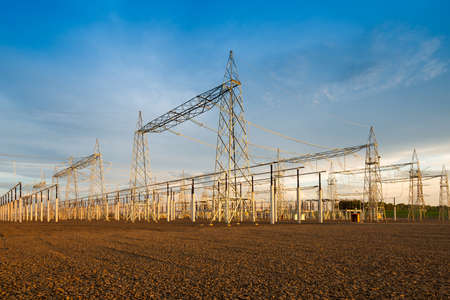 Electric substation at sunset