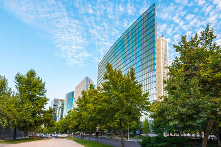 Santiago, Region Metropolitana, Chile - Nueva Las Condes, the new financial district in Santiago, home of top high end corporate buildings in front of Araucano Parkのeditorial素材