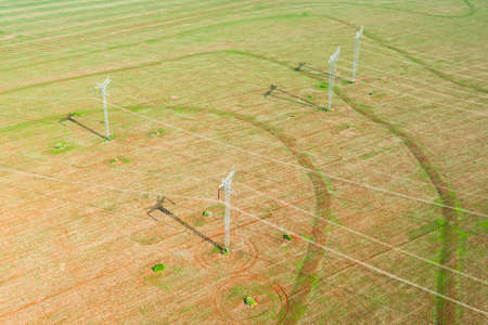 Aerial views of power lines through the jungle in Brazil.の写真素材