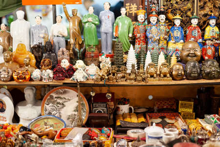 Kowloon, Hong Kong, China, Asia - Close-up to the merchandise of a Chinese traditional gift shop in a street market in Hong Kong.のeditorial素材