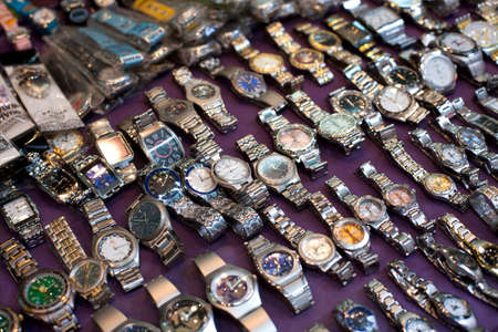 Kowloon, Hong Kong, China, Asia - Assortment of wristwatch at a traditional street market in Hong Kong.のeditorial素材