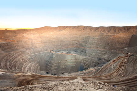 View from above of the pit of an open-pit copper mine in Chileの写真素材