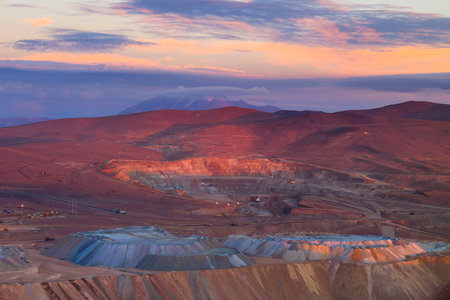 View from above of the pit of an open-pit copper mine in Chileの写真素材