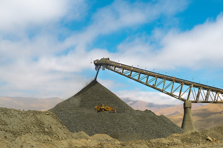 Stockpile and conveyor belt at an open-pit copper mine in Copiapo, Chileの写真素材