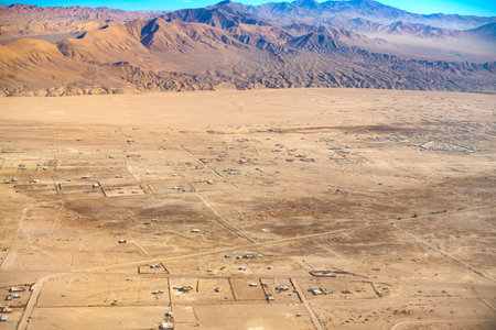Aerial view of poor houses in the Atacama desert outside the city of Calama.の写真素材