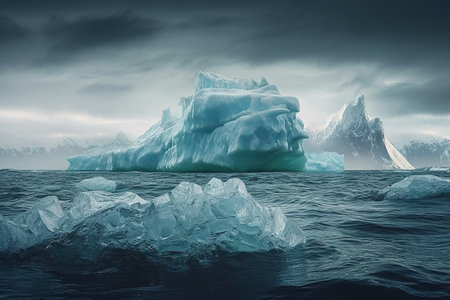 Icebergs floating in the sea. Composite with different elements made with generative AIの素材