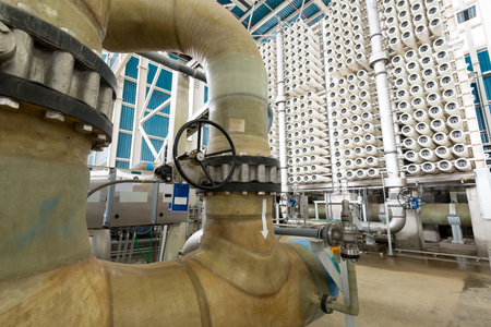 The reverse osmosis equipment in a desalination plant.の写真素材