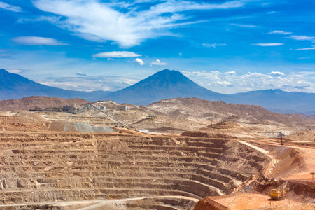 View of the pit of an open-pit copper mine in Peruの写真素材