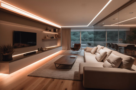 Luxury modern livingroom of an apartment. Composite with different elements made with generative AIの素材