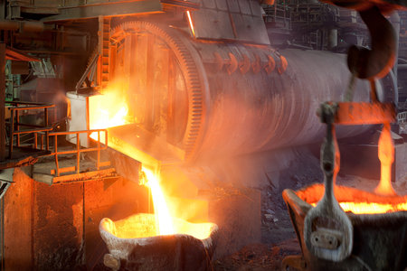 Pouring molten copper at a Copper Smelter in Chileの写真素材