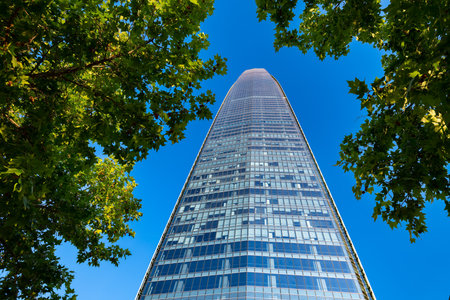 Santiago, Region Metropolitana, Chile - View of Gran Torre Santiago, the tallest building in Latin America, a 64-story tall skyscraper part of Costanera Center.のeditorial素材