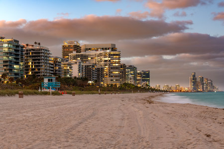 Skyline of buildings at Surfside Beach in Miami, United Statesの写真素材