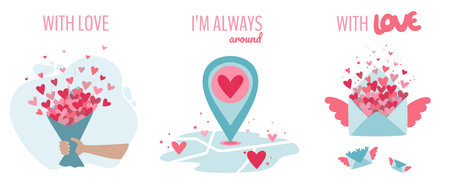 Set of valentines day vector illustrations. Flat style design.のイラスト素材