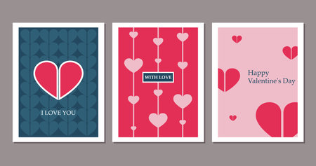 Valentines day greeting cards set. Vector illustration in flat styleのイラスト素材