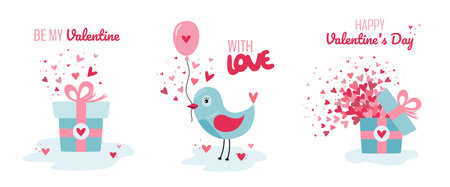Valentines day greeting card with cute birds. Vector illustration.のイラスト素材