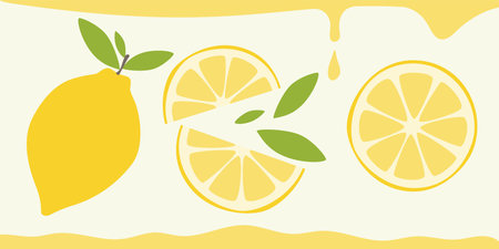 Lemon and lime slices on a yellow background. Vector illustration.のイラスト素材