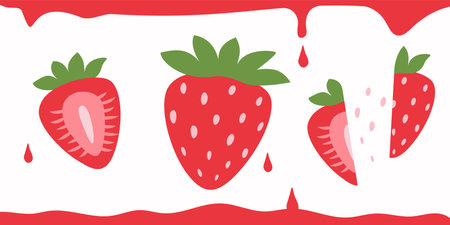 Juicy strawberry illustration in flat cartoon style.Banner with strawberry.のイラスト素材