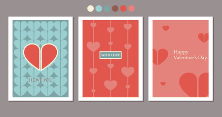Valentine's day greeting cards set. Colorful vector templates.のイラスト素材