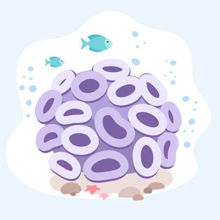 Illustration of a purple coral with fish on a white background.のイラスト素材