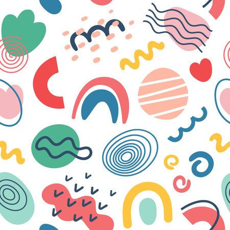 Seamless pattern with hand drawn abstract shapes. Vector illustration.のイラスト素材