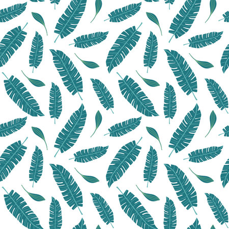 Seamless pattern with exotic leaves in flat design. Pattern with tropical leaves for fabric and wallpaper. Vector illustration.のイラスト素材