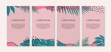 Social media template stories in flat design. Summer mood illustrations with tropical leaves for publications. Vector illustration.のイラスト素材