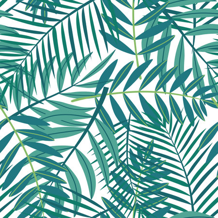 Seamless pattern with exotic leaves in flat design. Pattern with tropical leaves for fabric and wallpaper. Vector illustration.のイラスト素材