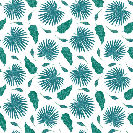 Seamless pattern with tropical leaves. Hand drawn vector background.のイラスト素材