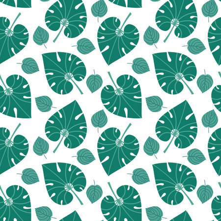 Seamless pattern with green monstera leaves. Vector illustration.のイラスト素材