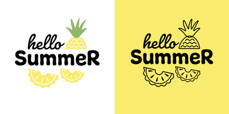 Hello summer. Summer vibes. Summer lettering. Summer logo.Summer time. Inscription for cards, posters, printing on T-shirts.のイラスト素材
