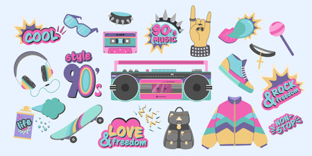 Set of 90s, 80s and 90s elements. Vector illustrationのイラスト素材