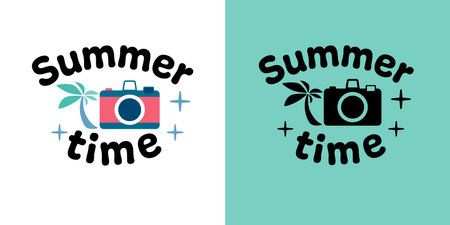 Summer time logo design. Vector illustration of a retro camera with lettering.のイラスト素材