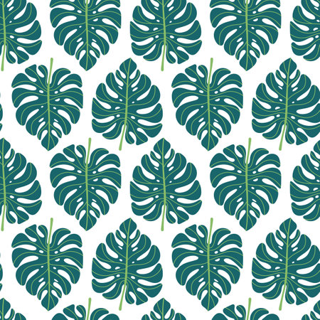 Seamless pattern with exotic leaves in flat design. Pattern with tropical leaves for fabric and wallpaper. Vector illustration.のイラスト素材