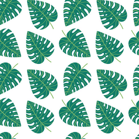 Seamless pattern with monstera leaves. Hand drawn vector illustration.のイラスト素材