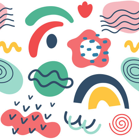 Seamless pattern with abstract shapes. Hand drawn vector illustration.のイラスト素材