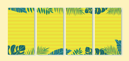 Summer vacation. Social media templates set in flat design. Concept with tropical leaves. Stock illustration.のイラスト素材