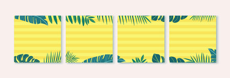 Summer holiday social media post templates set. Collection in flat design.Summer concept with tropical leaves. Stock illustration.のイラスト素材