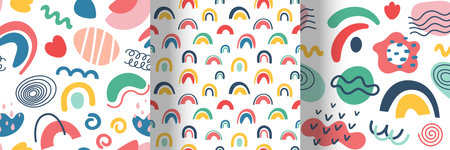 Seamless pattern with abstract hand drawn shapes. Vector illustration.のイラスト素材