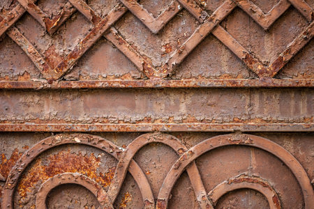 Color picture of a rusty metal fence closeupの写真素材