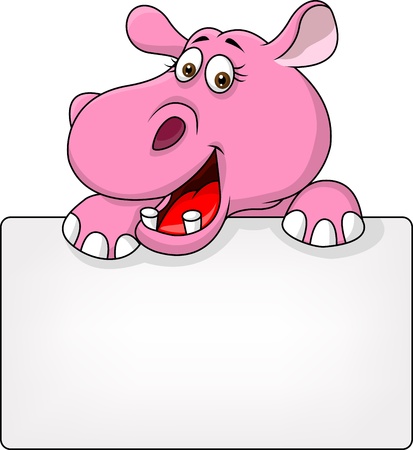Hippo with blank signのイラスト素材