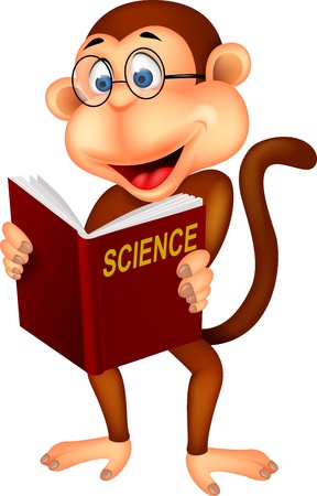 Monkey reading book cartoonのイラスト素材