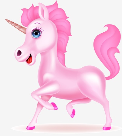 Funny pink unicorn cartoonのイラスト素材