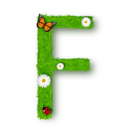Grass Letter F on white backgroundのイラスト素材