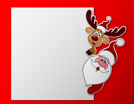 Santa clause and deer with blank sign のイラスト素材