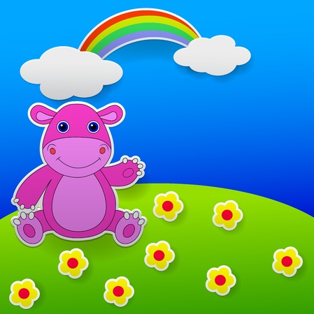 Greeting card with hippo cartoon のイラスト素材