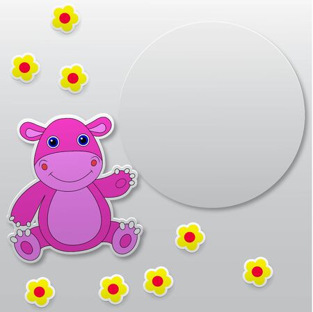 Greeting card with hippo cartoon のイラスト素材