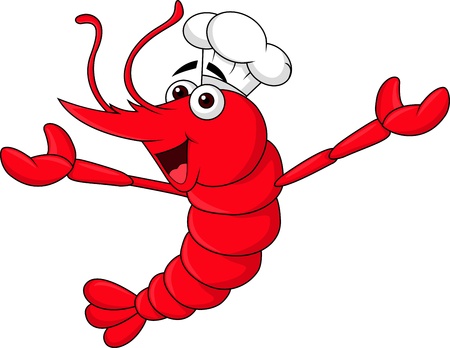 Cute shrimp chef waving のイラスト素材