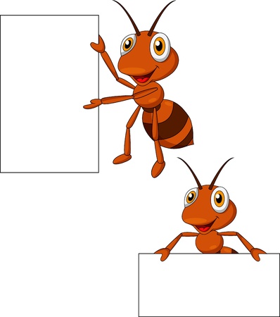 Cute ant cartoon with blank signのイラスト素材